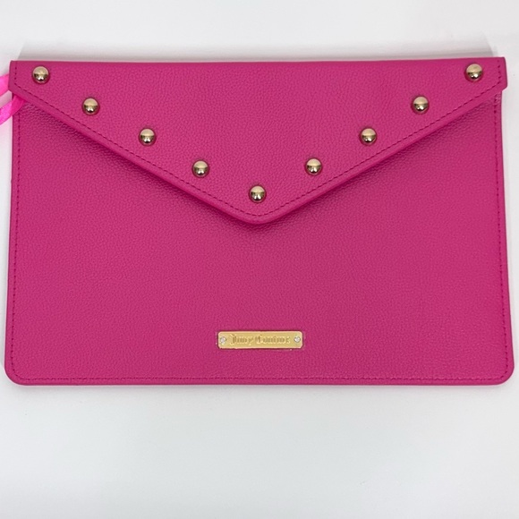 Juicy Couture Bright Pink Gold Studded Slim Envelope Clutch New Nwt - Picture 2 of 14